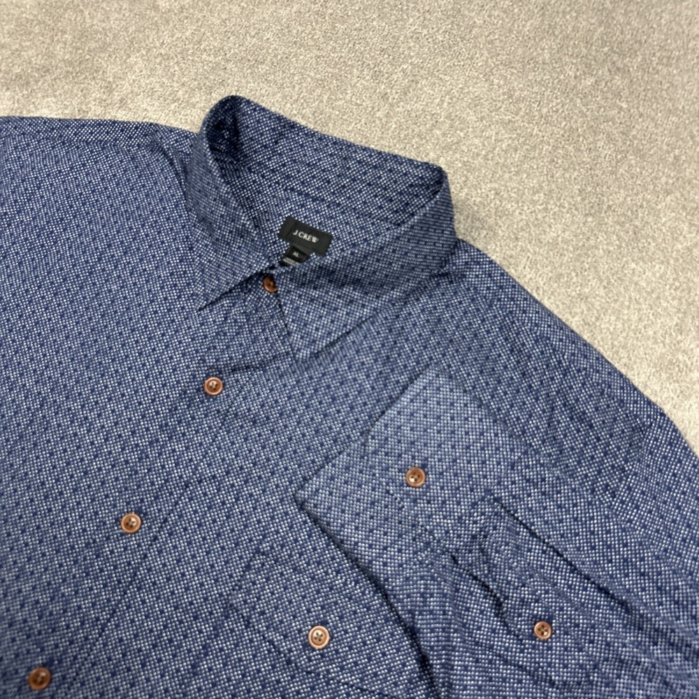 J Crew Shirt Mens XL Navy Blue Button Up Long Sleeve Dots Pocket Casual Cotton